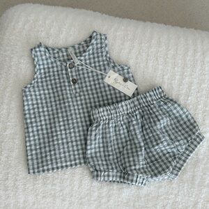 Rylee & Cru Sage Gingham Tank and Short Set